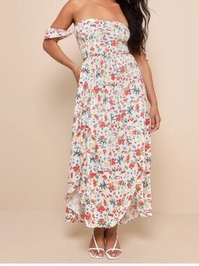 Lush Cream Floral Print Off-the-Shoulder Maxi Dress
